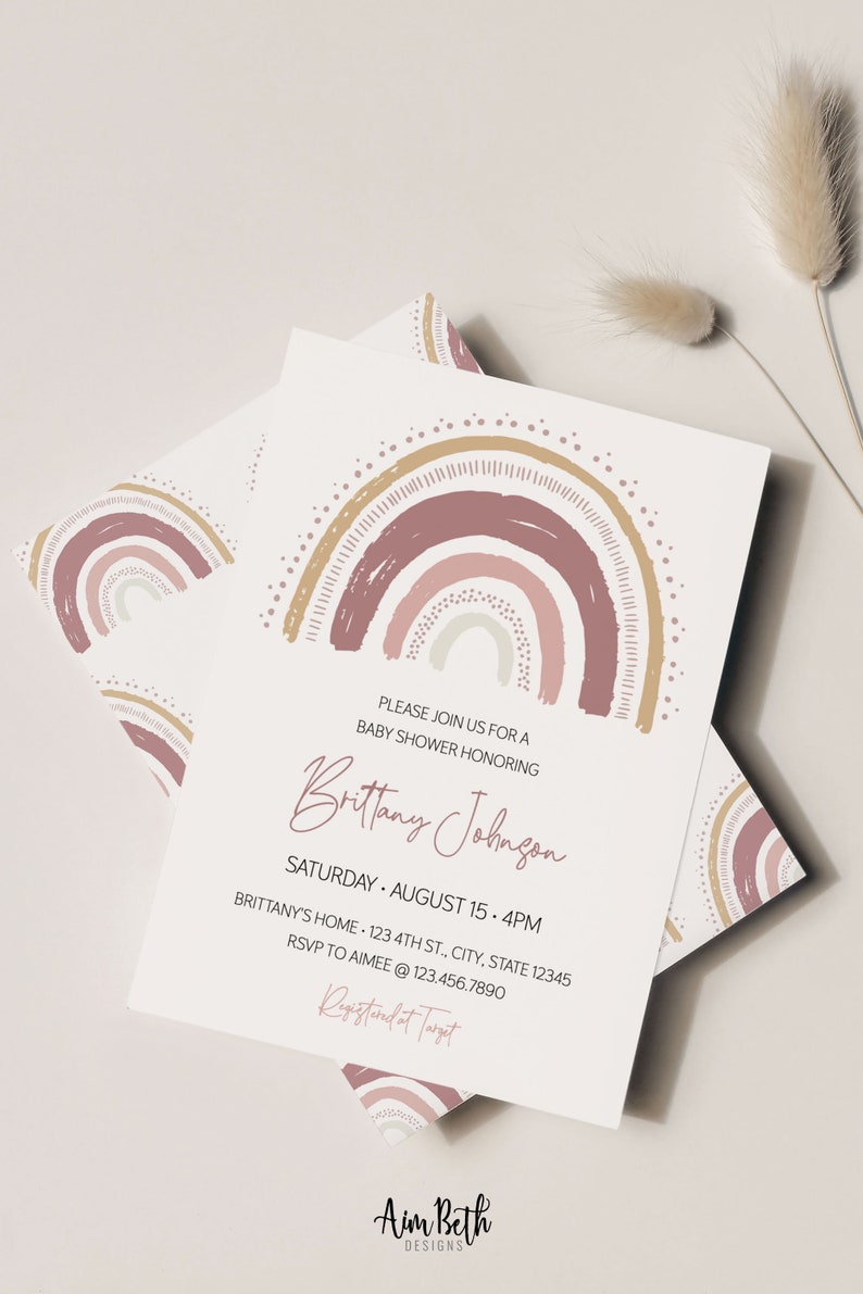 Printable Rainbow Baby Shower Invite Boho Rainbow Baby image 8