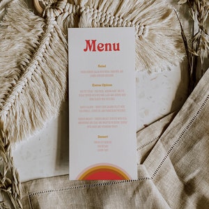 Retro Wedding Menu Template, Modern Vintage Wedding Menu, 70s Wedding Dinner Menu, Hippie Wedding Printable Menu, A028