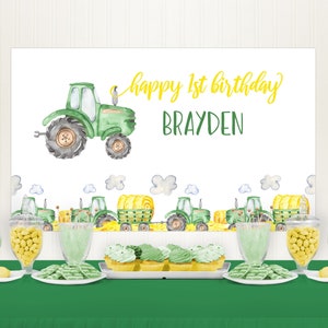 Telón de fondo del tractor, telón de fondo del cumpleaños del tractor verde, decoración del cumpleaños de John Deere, decoración de la fiesta del tractor, estandarte de la granja, bricolaje, imprimible editable A035