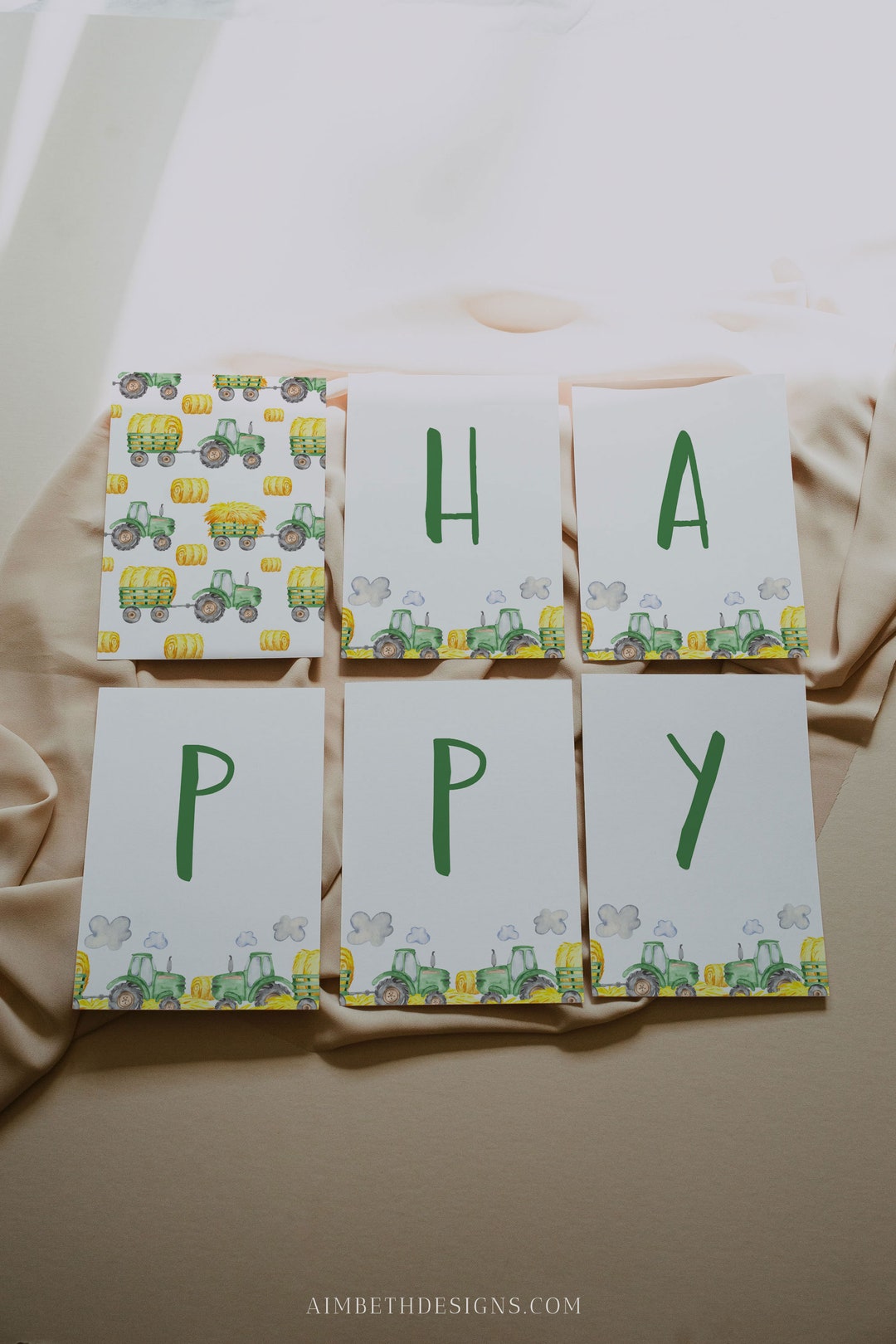 YOUYIKE Tractor Verjaardagsdecoratie Set | 10 Stuks | Banner + Slingers + Kaarten | Groen/goud | Voor Boerderijfeestjes