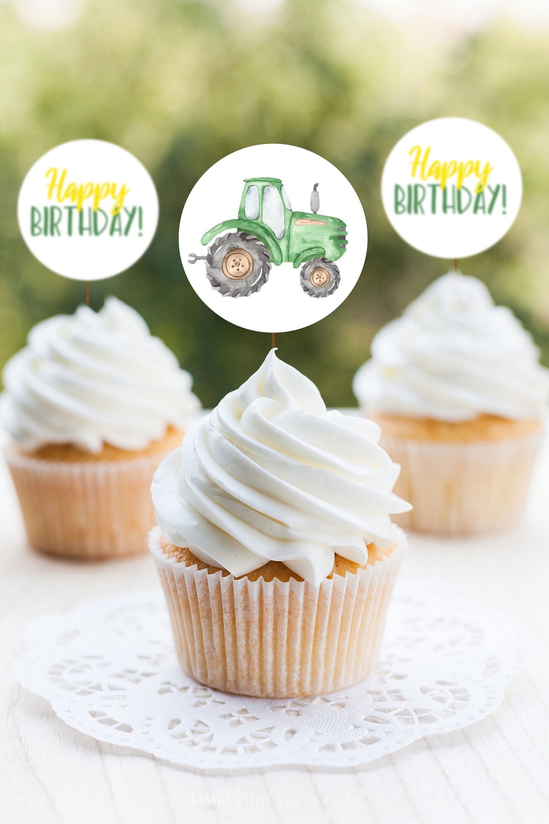 Tractor Cupcake Toppers, Printable John Deere Cupcake Toppers, Green ...