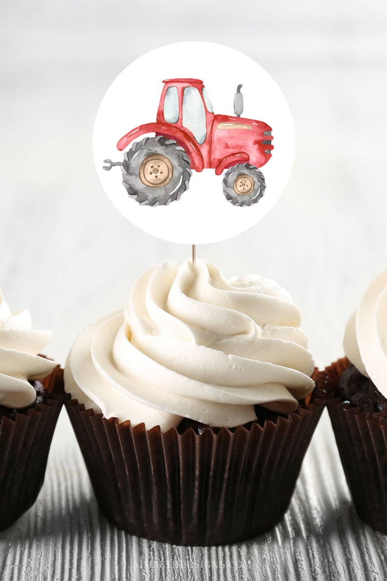 Red Tractor Cupcake Toppers Printable Tractor Cupcake Etsy