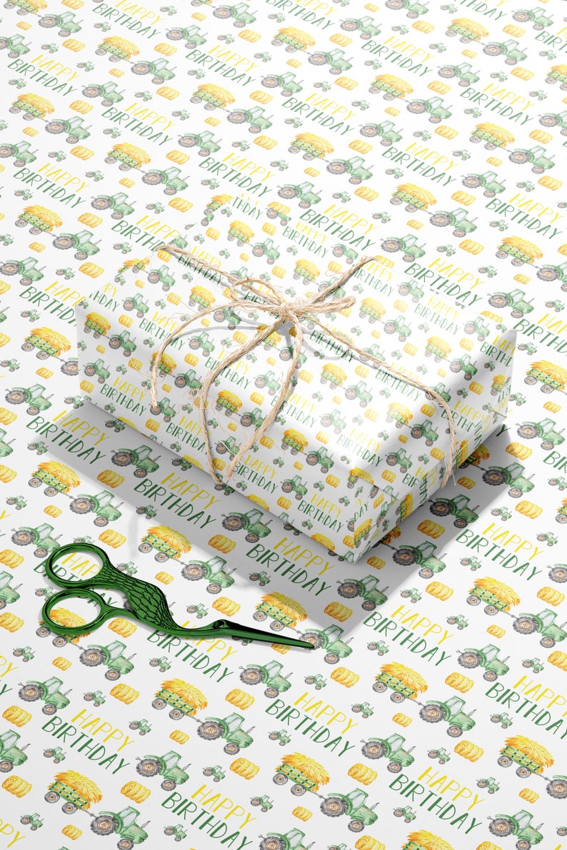 Tractor Wrapping Paper John Deere Birthday Gift Wrap Green Etsy