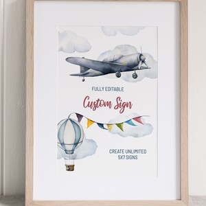 Airplane Birthday Sign Bundle, Airplane Birthday Decor, EDITABLE Airplane Baby Shower Custom Sign Template, EDIT ALL Text, Printable, A047