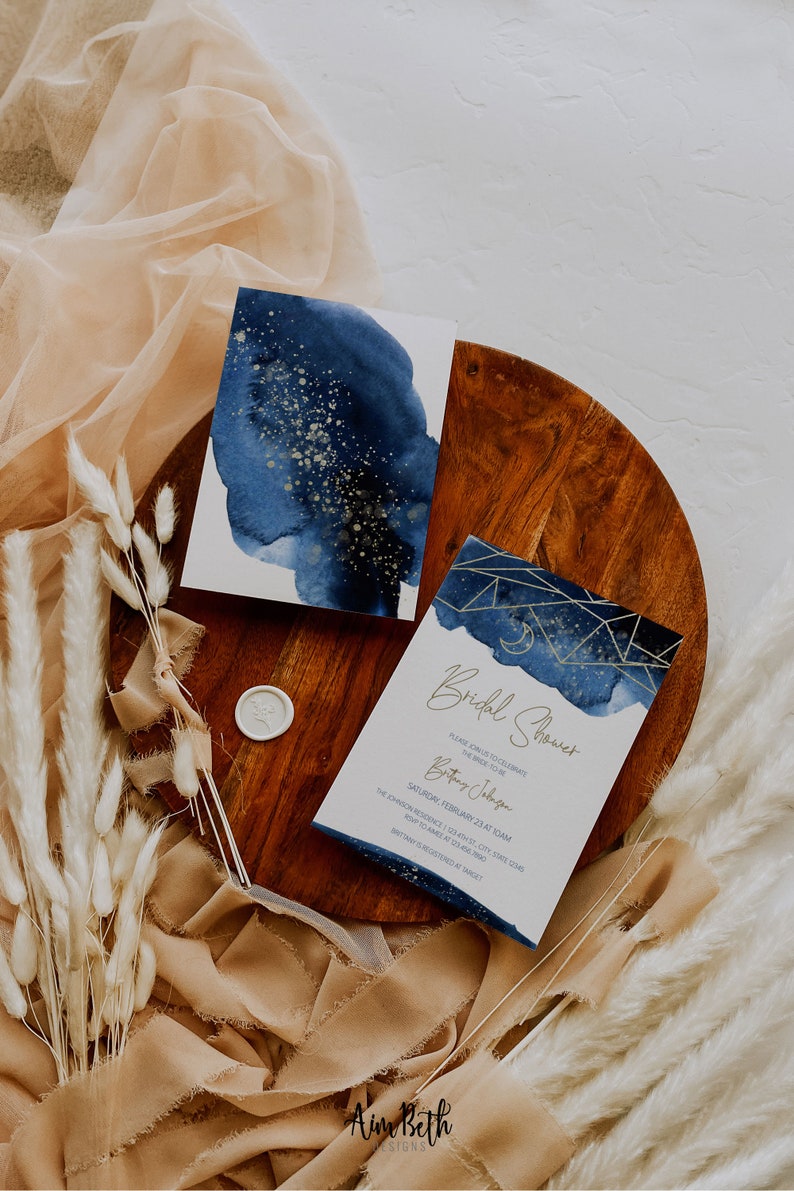 Starry Night Moon & Stars Bridal Shower Invitation Celestial Etsy Canada