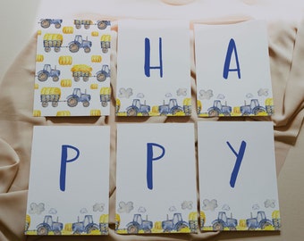 Blue Tractor Happy Birthday Banner, Printable New Holland Birthday Banner, Blue Tractor Banner, Tractor Birthday Party Decor, Editable, A035