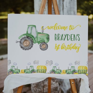 Tractor Birthday Welcome Sign, John Deere Tractor Decor, Green Tractor Party Sign, Farm Birthday Welcome Sign, DIY Editable, Printable, A035