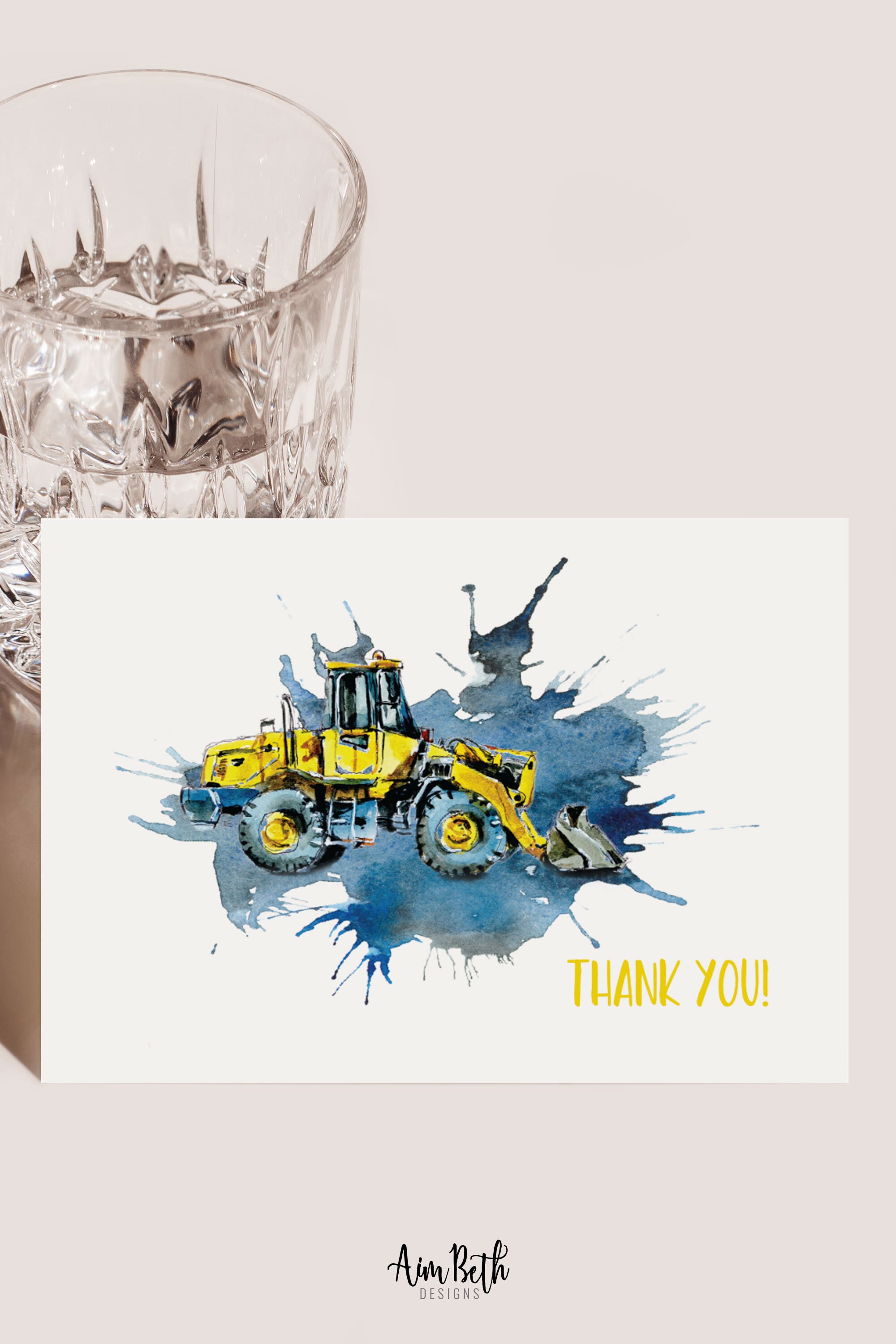 Construction Thank You Card Construction Birthday Thank You Etsy