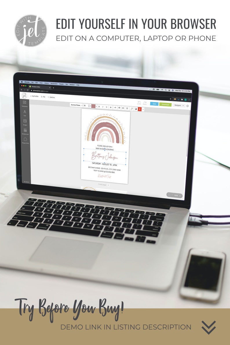 Printable Rainbow Baby Shower Invite Boho Rainbow Baby image 2