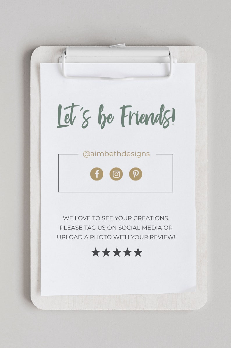 May include: A white sign with the text "Let's be Friends!" and the social media handle "@aimbethdesigns". The sign also includes icons for Facebook, Instagram, and Pinterest.