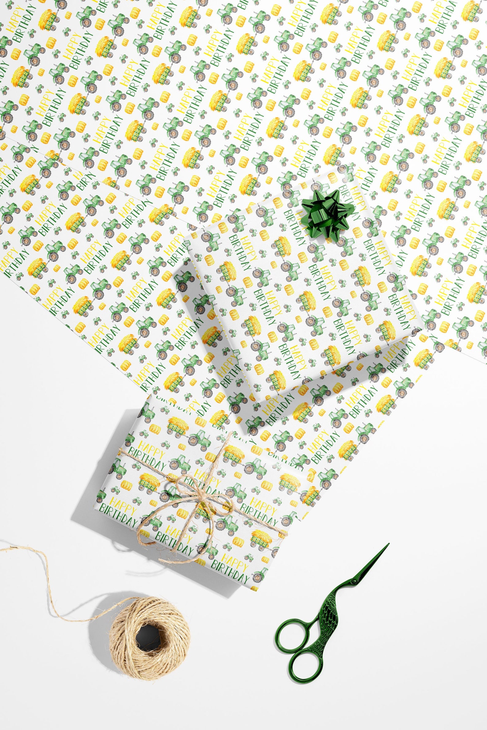 Tractor Wrapping Paper John Deere Birthday Gift Wrap Green Etsy