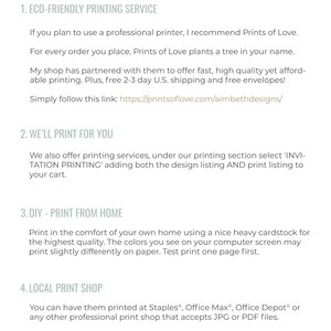 May include: A white background with a green and black text overlay. The text reads "HOW DO I Print MY TEMPLATE? YOU HAVE SEVERAL OPTIONS!" and lists four options for printing a template: "ECO-FRIENDLY PRINTING SERVICE", "WE'LL PRINT FOR YOU", "DIY - PRINT FROM HOME", and "LOCAL PRINT SHOP".