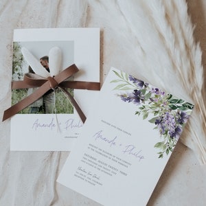 Lavender Wedding Invitation Set Template, Purple Floral Printable Wedding Invitation Suite, Lilac Wedding Invitation Bundle, Digital, A039 image 8