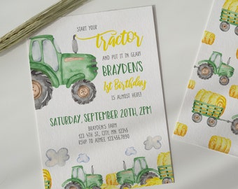 Tractor Birthday Invitation, Green Tractor Invitation Template, John Deere Birthday Invitation Download, Farm Party Invitation Template A035