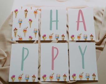 Ice Cream Happy Birthday Banner, Printable Ice Cream Birthday Banner, Ice Cream Parlor, Ice Cream Birthday Decor, Ice Cream Shoppe, A020