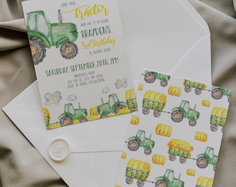 Tractor Birthday Invitation Template, Green Tractor Invitation, Farm Party Invitation Template, John Deere Birthday Invitation Download A035