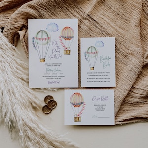Oh The Places You&#39;ll Go Baby Shower Invitation Kit, Gender Neutral Baby Shower Bundle, Hot Air Balloon Baby Shower Invitation, Digital, A026