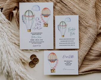 Oh The Places You'll Go Baby Shower Invitation Kit, Gender Neutral Baby Shower Bundle, Hot Air Balloon Baby Shower Invitation, Digital, A026