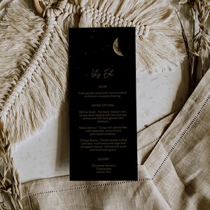 Modelo de menu de casamento noturno estrelado, menu de casamento celestial, menu de jantar de casamento galáxia, menu para impressão de casamento no céu noturno, qualquer cor, A037