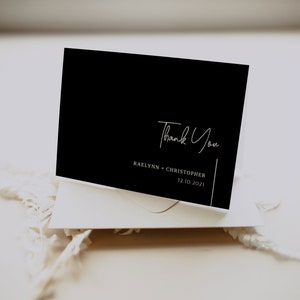 Black Thank You Card Template, Modern Wedding Thank You, Black and ...