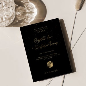 Starry Night Wedding Invitation, Celestial Wedding, Under The Stars, Written in the Stars Wedding Invite Template, Black Gold Printable A037 image 8