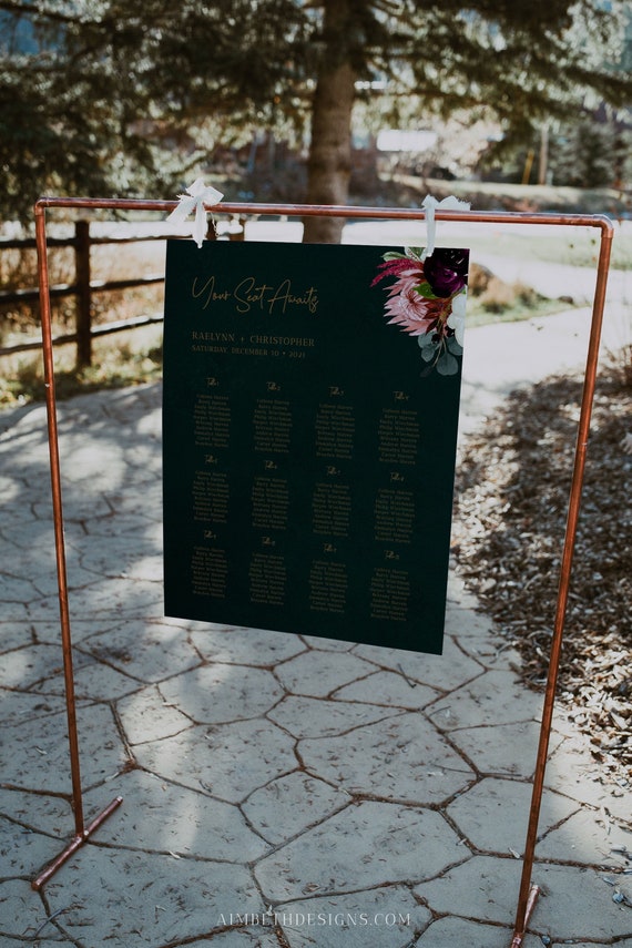 Jewel Tone Wedding Seating Chart Template, Moody Wedding Seating Plan, Emerald Green Wedding Seating Sign, Seating Chart Sign Printable A046