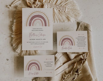 Boho Rainbow Baby Shower Invite, Bohemian Rainbow Baby Shower Bundle, Boho Baby Shower, Rainbow Invitation, Editable Template Printable A030