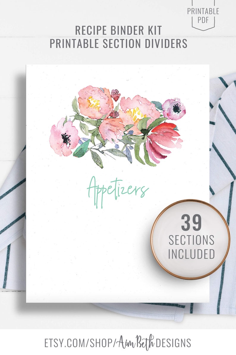 PRINTABLE Recipe Binder Kit Section Dividers Custom Recipe | Etsy
