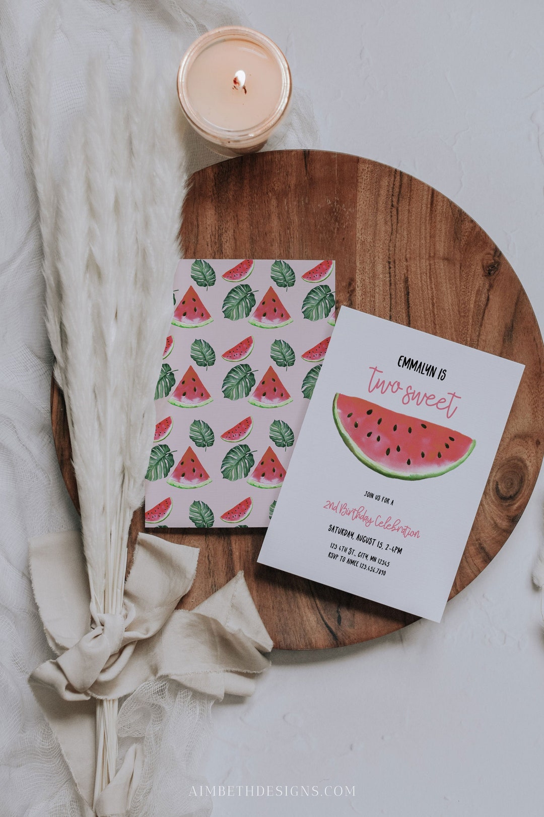 Watermelon Birthday Invitation Template, Watermelon Second Birthday