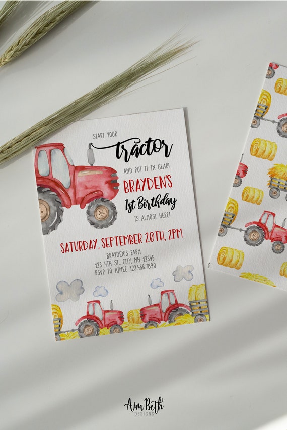 Red Tractor Birthday Invitation, Editable Red Tractor Invite, Farm Theme Party, Farm Birthday Party, Instant Download, Printable, A035