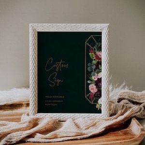 Paquete de signos de boda en tono joya, signos personalizables de boda de mal humor, plantilla de signo de boda verde esmeralda, EDITAR TODO el texto imprimible, bricolaje A046