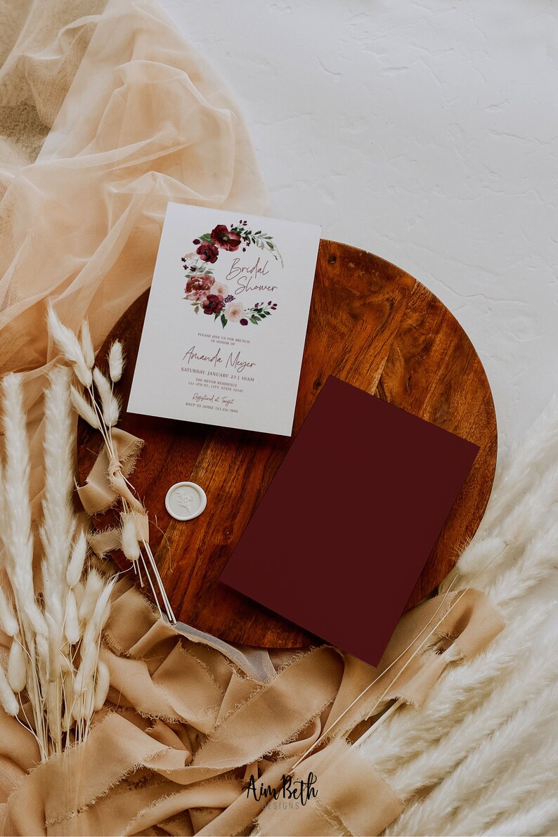Burgundy Bridal Shower Invite Fall Bridal Shower Burgundy Etsy