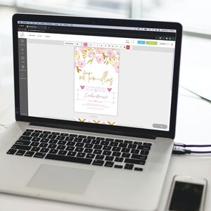 May include: A laptop computer screen displaying a pink and gold printable invitation with the text "oh two-dles" and a Mickey Mouse head graphic. The invitation is for a child's second birthday party. The text "Try Before You Buy!" is displayed below the laptop.
