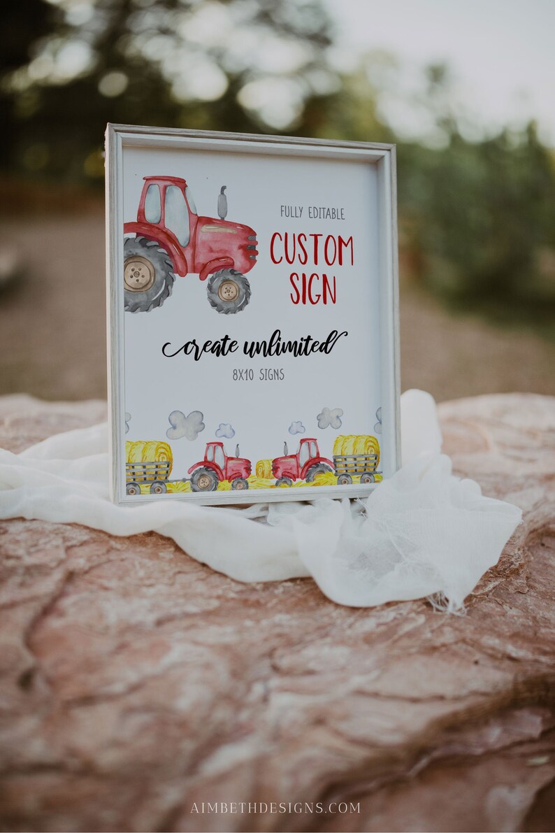 Red Tractor Birthday Sign Bundle, Tractor Birthday Decor, EDITABLE ...