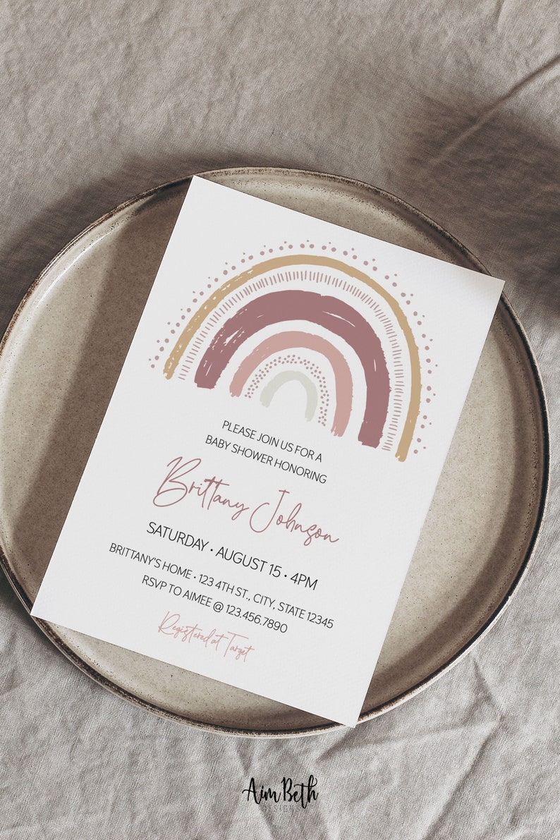 Printable Rainbow Baby Shower Invite Boho Rainbow Baby image 6