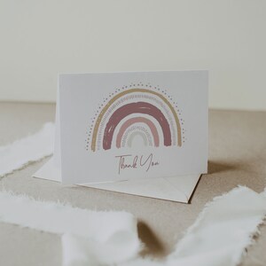 Boho Rainbow Thank You Card, Boho Rainbow Folded Thank You Card, Muted Rainbow Thank You Card, Earth Tones, Printable Thank You Card, A030