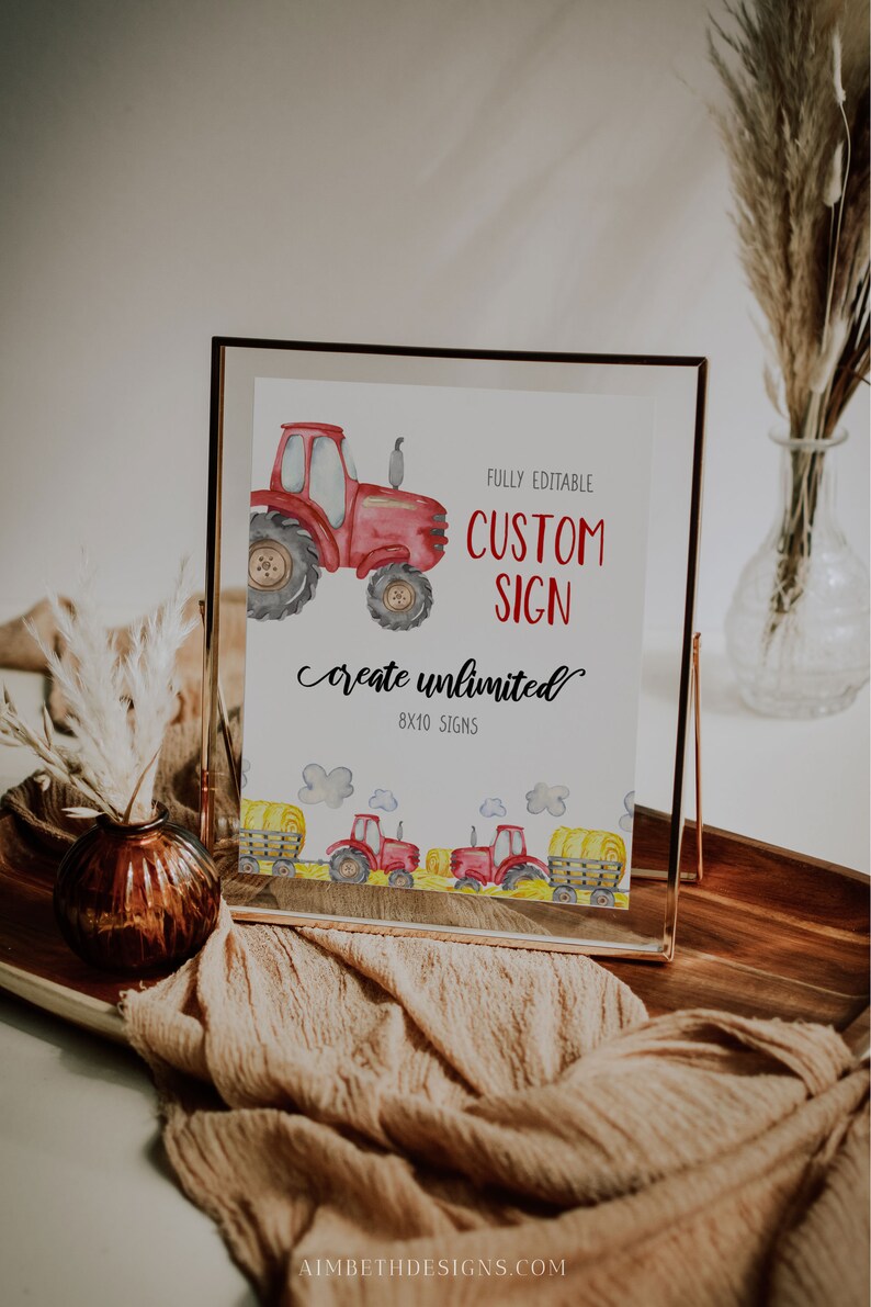 Red Tractor Birthday Sign Bundle, Tractor Birthday Decor, EDITABLE ...