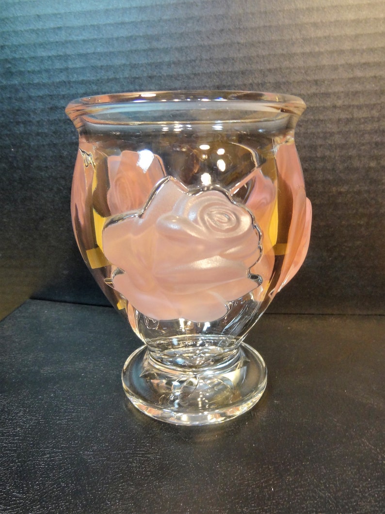 Pair of Pink Teleflora Vases Glass with Frosted Pink Roses Etsy