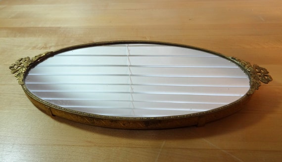 Vintage Oval Vanity Mirror Tray Brass Framed Victorian Vintage Oval Vanity Mirror Tray