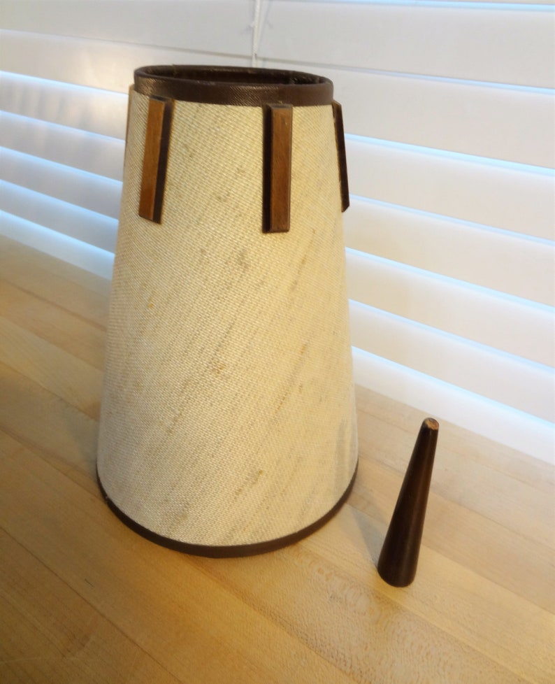 Mid Century Modern Lamp Shade Tall Slim Cloth Covered With Wood Accents For Table