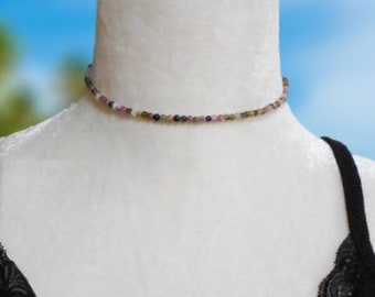 Tourmaline Gemstone Choker, Naturally Beautiful Necklace, Vibrant Tourmaline Gemstone Choker, Dainty Tourmaline Choker, Gift for Her