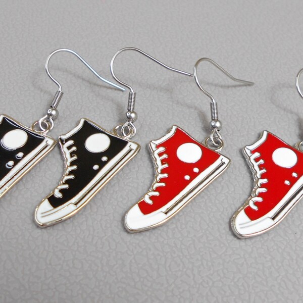 Converse All-Stars, Chuck Taylor's, High Top Tennis Shoes Earrings, Hypoallergenic Stainless Steel Ear Hooks, Basketball Sneakers Earrings