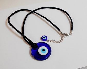 Lampwork Glass Evil Eye Necklace, Blue Evil Eye, Greek Evil Eye, Nazar Evil Eye, Round Evil Eye, Soft Faux Suede Cord Choose Length