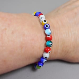 Multicolor Evil Eye Crystal Bead Stretch Bracelet 7 Inch, Evil Eye Charm Bracelet, Evil Eye Bracelet, Evil Eye Bracelet Multicolor Glass