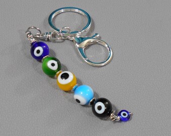 6 Pcs Alloy Enamel Keychain, Evil Eye Pendant