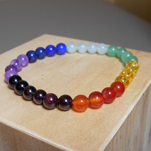 7 Chakra Stretch-Armband, 6 mm Edelstein-Perlenarmband, Regenbogen-Edelstein-Armband, Naturstein-Kristallperlen-Chakra-Armband, Heilsteine