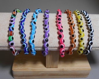6mm Unisex Evil Eye Beaded Stretch Bracelet, Stackable Colorful 6mm Resin Evil Eye Beads, Lightweight Evil Eye Bracelet for Men or Women