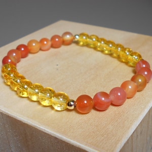 Citrine Carnelian Beaded Stretch Bracelet, 6mm Gemstone Bead Bracelet, Gemstone Bracelet, Natural Stone Chakra Bracelet, Healing Stones