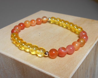 Citrine Carnelian Beaded Stretch Bracelet, 6mm Gemstone Bead Bracelet, Gemstone Bracelet, Natural Stone Chakra Bracelet, Healing Stones