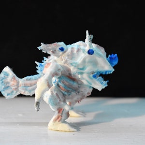 Ghostly Angleroid, Mini Deep Sea Anglerfish Figurine, Glow in the Dark, Hand-painted 3d-printed Collectible